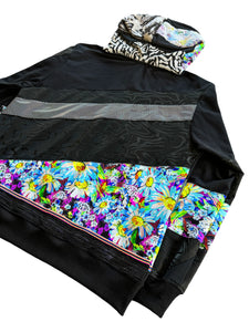 One of a Kind NEON BLOOM Patchwork Zip Up Hoodie (Large)
