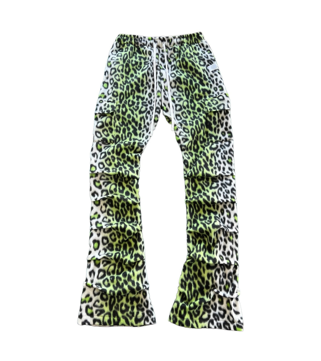 SLIME GREEN LEOPARD STACK PANTS (Small)