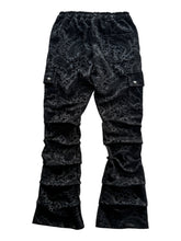 Load image into Gallery viewer, One of a Kind BLACK VELVET PAISLEY Stack Pants (medium 30-32”)