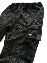 Load image into Gallery viewer, One of a Kind BLACK VELVET PAISLEY Stack Pants (medium 30-32”)