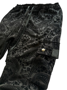 One of a Kind BLACK VELVET PAISLEY Stack Pants (medium 30-32”)