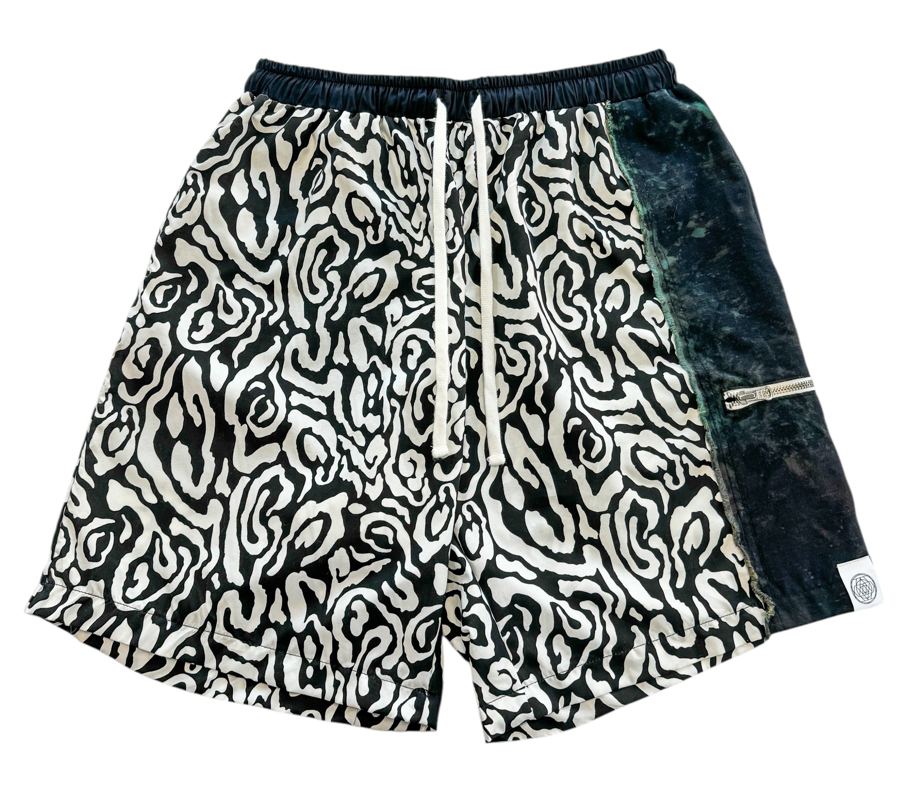 One of a Kind TEAL VORTEX Patchwork Shorts (Large)