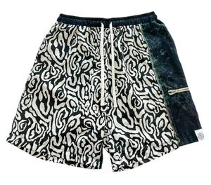 One of a Kind TEAL VORTEX Patchwork Shorts (Large)