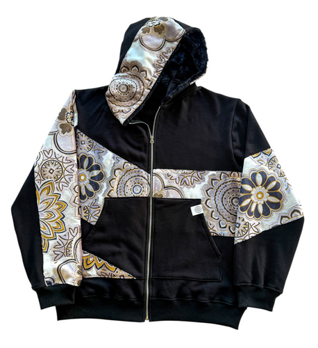 One of a Kind VELVET MANDALA PATCHWORK Zip Up Hoodie (XL)