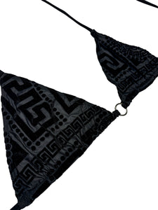 GREEK KEY BURNOUT VELVET BIKINI TOP
