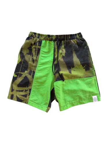 GREEN NYLON PATCHWORK SHORTS (Medium)