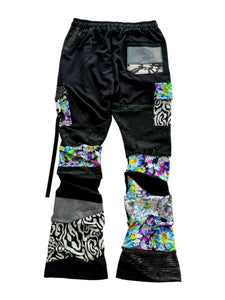 One of a Kind NEON BLOOM Patchwork Stack Pants (Large 32-34")