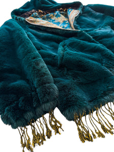 REVERSIBLE MIDNIGHT TEAL AND PASHMINA JACKET (Large)