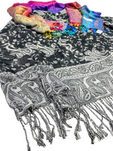 Load image into Gallery viewer, BLACK PAISLEY AND RAINBOW BUTTERFLY PASHMINA JACKET ( XL )