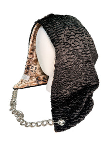 CHAMPAGNE LEOPARD VELVET HOOD w/ CHAIN