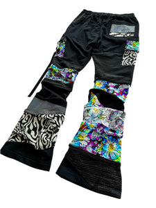 One of a Kind NEON BLOOM Patchwork Stack Pants (Large 32-34")