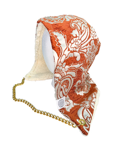 RUSTED SILVER FLORAL DAMASK HOOD w/ CHAIN