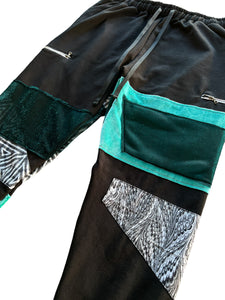 One of a kind - AQUA TRiiPPN PATCHWORK JOGGERS (Large)