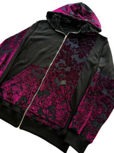 Load image into Gallery viewer, MIDNIGHT MERLOT DAMASK ZIP UP HOODIE (Large)