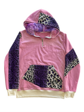 Load image into Gallery viewer, 1 of 1 PINK AND PURPLE LEOPARD PATCHWORK PULLOVER (Large)