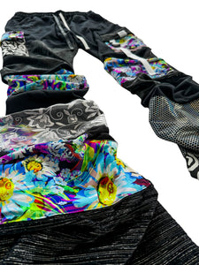 One of a Kind NEON BLOOM Patchwork Stack Pants (Large 32-34")
