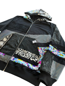 One of a Kind NEON BLOOM Patchwork Zip Up Hoodie (Large)