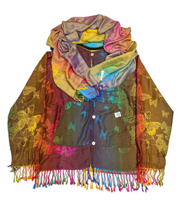 BROWN AND CREAM BUTTERFLY PASHMINA JACKET