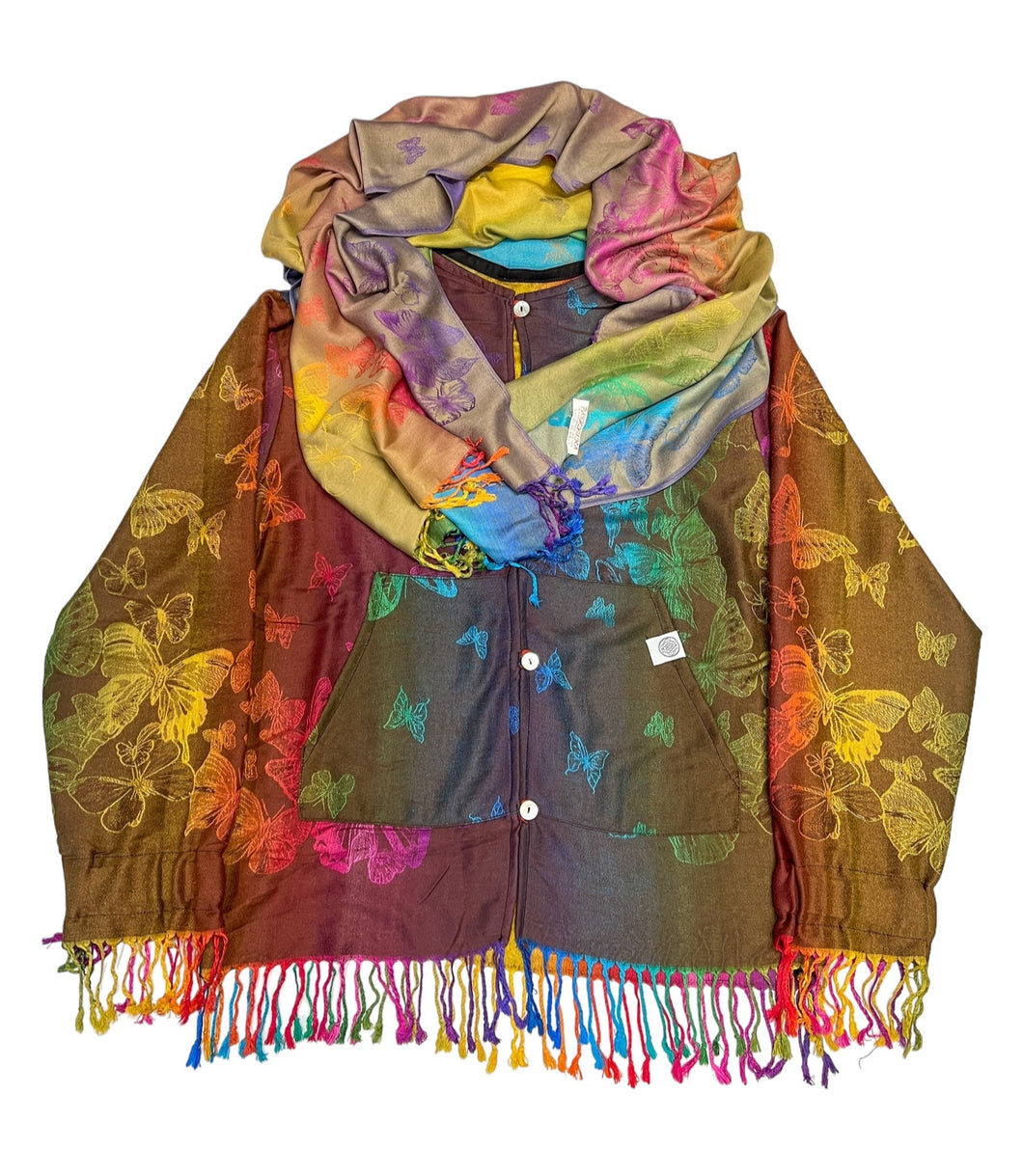 BROWN AND CREAM BUTTERFLY PASHMINA JACKET
