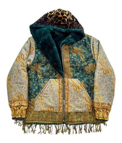 REVERSIBLE MIDNIGHT TEAL AND PASHMINA JACKET (Large)