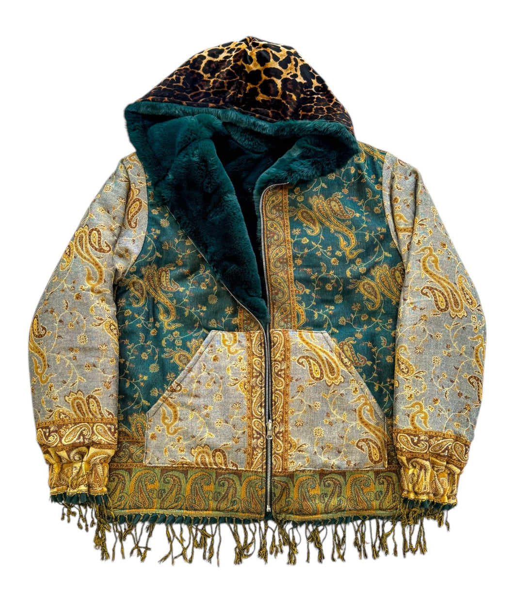 REVERSIBLE MIDNIGHT TEAL AND PASHMINA JACKET (Large)