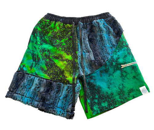 One of a kind PATCHWORK COTTON AND FUR SHORTS (30-32” waist)