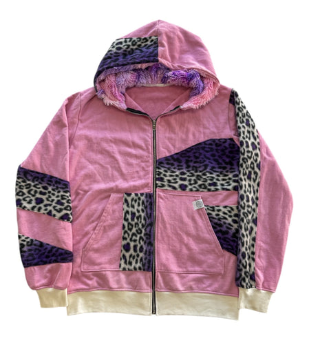 1 of 1 PINK AND PURPLE LEOPARD PATCHWORK Zip Up (XL)