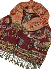 Load image into Gallery viewer, MERLOT AND ORANGE BUTTERFLY PASHMINA JACKET