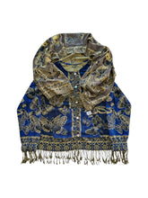 Load image into Gallery viewer, BLUE AND TAN BUTTERFLY PASHMINA JACKET (S-2XL)