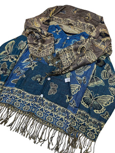 BLUE AND TAN BUTTERFLY PASHMINA JACKET