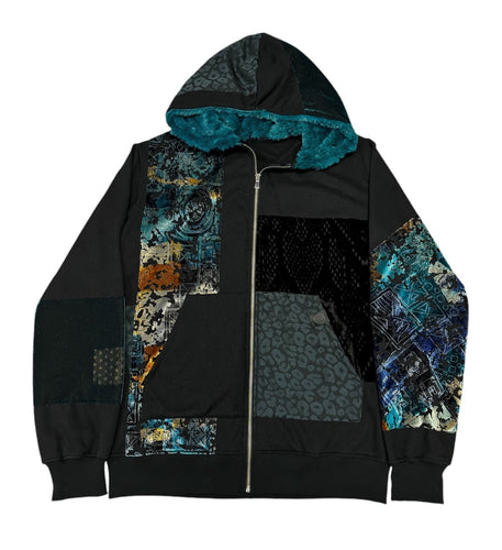 1 of 1 TEAL KNIGHT PATCHWORK HOODIE (XL)