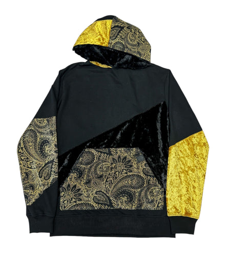 1 of 1 BLACK AND GOLD PATCHWORK PULLOVER HOODIE (Medium)