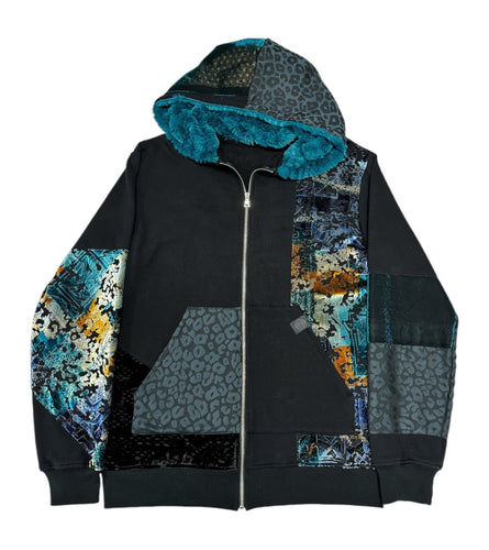 1 of 1 TEAL KNIGHT PATCHWORK HOODIE (Large)