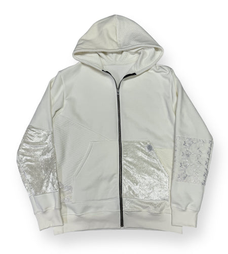 1 of 1 WHITE OUT PATCHWORK ZIP UP HOODIE (2XL)