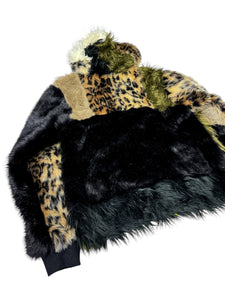 One of a Kind EARTH LEOPARD PATCHWORK FUR ZIP-UP JACKET (Large)