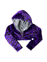Load image into Gallery viewer, Limited Edition PURPLE TIGER OPTICAL ILLUSION CROP JACKET (S-2XL available)