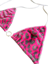 Load image into Gallery viewer, PINK AND GREY LEOPARD MINKY BIKINI TOP