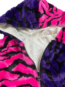 1 of 1 PINK AND PURPLE TIGER FUR CROP JACKET ( Small )