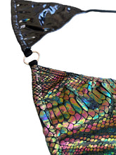 Load image into Gallery viewer, HOLOGRAPHIC BLACK AND OIL SPILL PYTHON BIKINI TOP