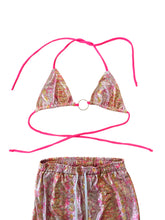 Load image into Gallery viewer, PINK PYTHON HOLOGRAPHIC STACK PANTS and BIKINI TOP SET ( Medium)