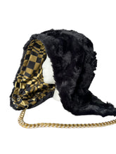 Load image into Gallery viewer, Reversible BLACK AND GOLD HOOD w/ GOLD METAL CHAIN