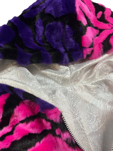 1 of 1 PINK AND PURPLE TIGER FUR CROP JACKET ( Small )