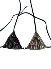 Load image into Gallery viewer, HOLOGRAPHIC BLACK AND OIL SPILL PYTHON BIKINI TOP