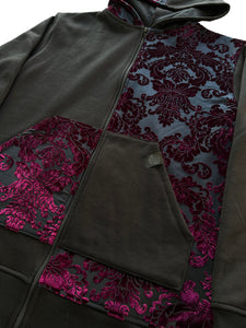 Limited Edition MERLOT DAMASK BURNOUT VELVET Zip Up Jacket ( Large )