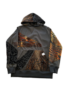 1 of 1 ANML BURNOUT VELVET PATCHWORK HOODIE ( SMALL )