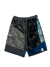 Load image into Gallery viewer, 1 of 1 BLU PAISLEY SOULJAH PATCHWORK SHORTS ( M /L elastic waist)