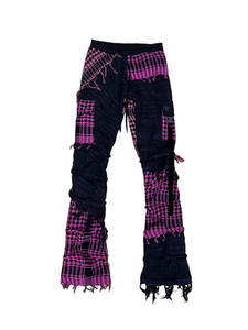 1 of 1 PINK N PURP SHEMAGH PATCHWORK STACK PANTS ( Womens XS/S )