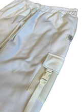 Load image into Gallery viewer, 1 of 1 WHITE LIGHT PATCHWORK PANTS (M/L 32-34” waist)