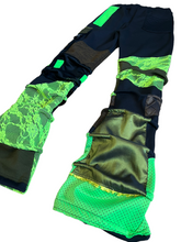 Load image into Gallery viewer, 1 of 1 SLIME GREEN PATCHWORK STACK PANTS ( Womens MEDIUM )
