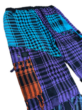 Load image into Gallery viewer, 1 of 1 PURP BLU N ORNG PATCHWORK PANTS (M/L 32-36” waist)